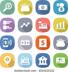 flat vector icon set - dollar magnifier vector, purse, money, gift, diagram, graph, cashbox, up, phone pay, receipt, pin, library, credit card