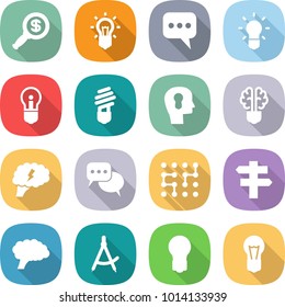 flat vector icon set - dollar magnifier vector, bulb, message, head, brain, discussion, chip, singlepost, draw compass