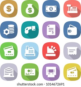 flat vector icon set - dollar vector, money bag, cashbox, virtual mining, hand coin, account balance, wallet, credit card, atm receipt, office