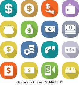 flat vector icon set - dollar vector, investment, wallet, purse, money bag, message, virtual mining, hand coin, receipt, mobile pay