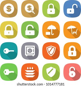 flat vector icon set - dollar vector, arrow, lock, unlock, insurance, lounger, key, safe, shield, locked, plate washing