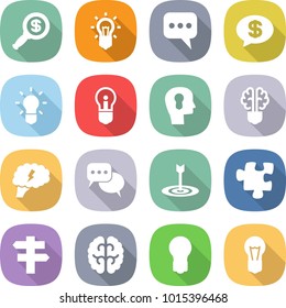 flat vector icon set - dollar magnifier vector, bulb, message, money, head, brain, discussion, target, puzzle, singlepost