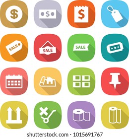 flat vector icon set - dollar vector, money, receipt, label, sale, ticket, calendar, project, panel house, pin, cargo top sign, do not trolley, toilet paper, towel