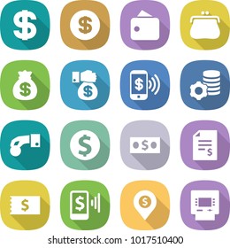 flat vector icon set - dollar vector, wallet, purse, money bag, gift, phone pay, virtual mining, hand coin, account balance, receipt, mobile, pin, atm