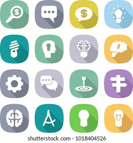 flat vector icon set - dollar magnifier vector, message, money, bulb, head, brain, gear, discussion, target, singlepost, draw compass