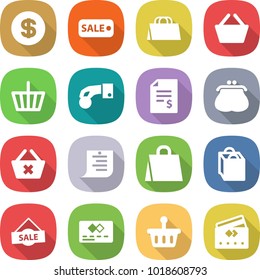 flat vector icon set - dollar vector, sale, shopping bag, basket, hand coin, account balance, purse, delete cart, list, credit card