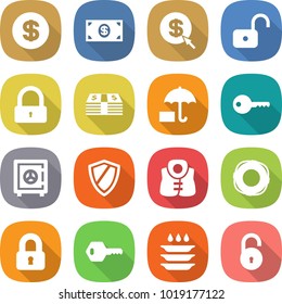flat vector icon set - dollar vector, money, arrow, unlock, lock,   key, safe, shield, life vest, lifebuoy, locked, plate washing