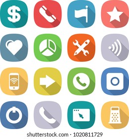 flat vector icon set - dollar vector, phone, flag, star, heart, diagram, pencil wrench, wireless, right arrow, ring button, on off, browser window, grater