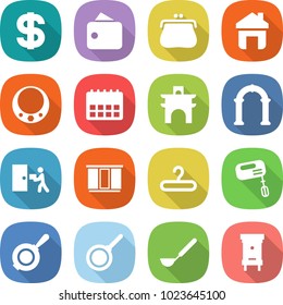 flat vector icon set - dollar vector, wallet, purse, home, necklace, calendar, arch, courier delivery, wardrobe, hanger, mixer, pan, ladle, hive
