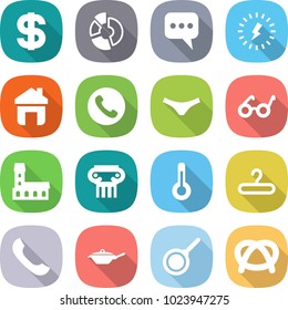 flat vector icon set - dollar vector, circle diagram, message, lightning, home, phone, underpants, pacemaker, mansion, antique column, thermometer, hanger, pan, pretzel