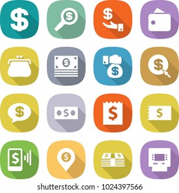 flat vector icon set - dollar vector, magnifier, investment, wallet, purse, money, gift, arrow, message, receipt, mobile pay, pin, atm