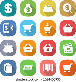 flat vector icon set - dollar vector, money bag, shopping, arrow, phone pay, cart, add to, basket, purse, remove from, delete, credit card, sale, bar code