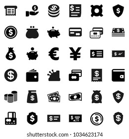 Flat vector icon set - dollar coin vector, credit card, wallet, cash, money bag, piggy bank, investment, stack, check, receipt, shield, any currency, euro sign, yen, cashbox