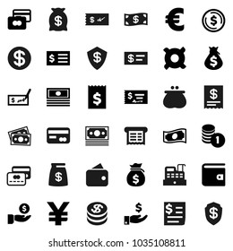 Flat vector icon set - dollar coin vector, credit card, wallet, cash, money bag, investment, stack, check, receipt, any currency, euro sign, yen, cashbox, shield