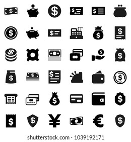 Flat vector icon set - dollar coin vector, credit card, wallet, cash, money bag, piggy bank, investment, check, receipt, shield, any currency, euro sign, yen, cashbox