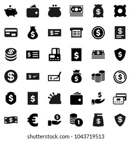 Flat Vector Icon Set - Dollar Coin Vector, Credit Card, Wallet, Money Bag, Piggy Bank, Investment, Stack, Check, Receipt, Shield, Any Currency, Euro Sign, Cash, Cashbox