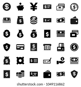 Flat Vector Icon Set - Dollar Coin Vector, Credit Card, Wallet, Cash, Money Bag, Piggy Bank, Investment, Stack, Check, Receipt, Shield, Any Currency, Yen Sign