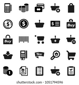 Flat vector icon set - dollar coin vector, credit card, stack, receipt, estate document, search, new, shopping bag, buy, barcode, reader, basket, cart, list