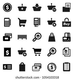 Flat vector icon set - dollar coin vector, cart, credit card, receipt, estate document, search, shopping bag, buy, barcode, reader, basket, list