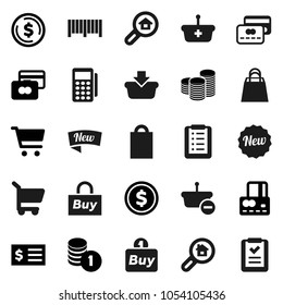 Flat vector icon set - dollar coin vector, cart, credit card, stack, receipt, search estate, new, shopping bag, buy, barcode, reader, basket, list