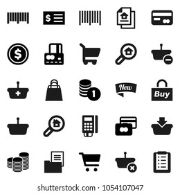 Flat vector icon set - dollar coin vector, cart, credit card, stack, receipt, estate document, search, new, shopping bag, buy, barcode, reader, basket, list
