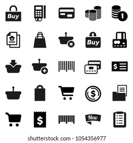Flat vector icon set - dollar coin vector, cart, credit card, stack, receipt, estate document, new, shopping bag, buy, barcode, reader, basket, list