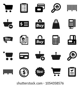 Flat vector icon set - dollar coin vector, cart, credit card, receipt, estate document, search, new, shopping bag, buy, barcode, reader, basket, list