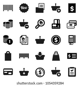 Flat vector icon set - dollar coin vector, credit card, stack, receipt, estate document, search, new, shopping bag, barcode, reader, basket, list