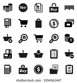 Flat vector icon set - dollar coin vector, cart, credit card, stack, estate document, search, new, shopping bag, buy, barcode, reader, basket, list
