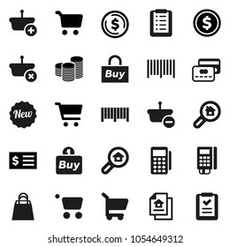 Flat vector icon set - dollar coin vector, cart, stack, receipt, estate document, search, credit card, new, shopping bag, buy, barcode, reader, basket, list