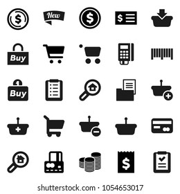 Flat vector icon set - dollar coin vector, cart, credit card, stack, receipt, estate document, search, new, buy, barcode, reader, basket, shopping list