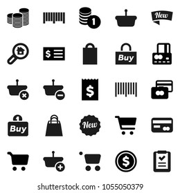 Flat vector icon set - dollar coin vector, cart, credit card, stack, receipt, search estate, new, shopping bag, buy, barcode, basket, list