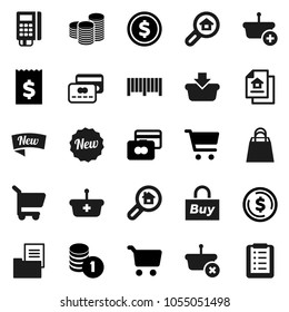 Flat vector icon set - dollar coin vector, cart, credit card, stack, receipt, estate document, search, new, shopping bag, buy, barcode, reader, basket, list