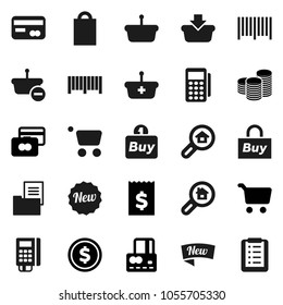 Flat vector icon set - dollar coin vector, cart, credit card, stack, receipt, estate document, search, new, shopping bag, buy, barcode, reader, basket, list