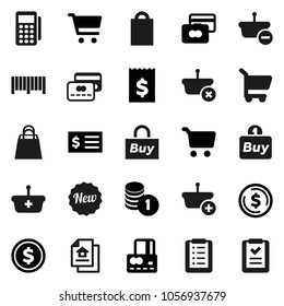 Flat vector icon set - dollar coin vector, cart, credit card, stack, receipt, estate document, new, shopping bag, buy, barcode, reader, basket, list