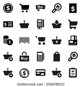 Flat vector icon set - dollar coin vector, cart, credit card, stack, receipt, search estate, new, shopping bag, buy, barcode, reader, basket, list