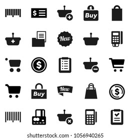 Flat vector icon set - dollar coin vector, cart, credit card, receipt, estate document, new, shopping bag, buy, barcode, reader, basket, list