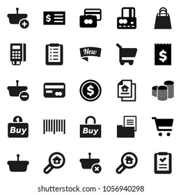 Flat vector icon set - dollar coin vector, cart, credit card, stack, receipt, estate document, search, new, shopping bag, buy, barcode, reader, basket, list