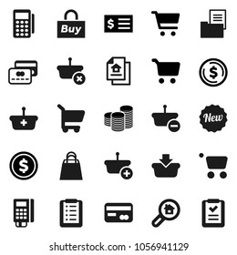 Flat vector icon set - dollar coin vector, cart, stack, receipt, estate document, search, credit card, new, shopping bag, buy, reader, basket, list