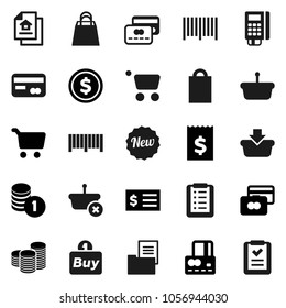 Flat vector icon set - dollar coin vector, cart, credit card, stack, receipt, estate document, new, shopping bag, buy, barcode, reader, basket, list