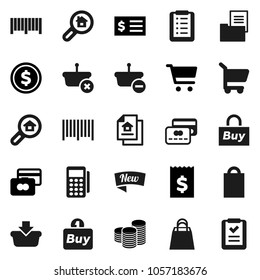 Flat vector icon set - dollar coin vector, cart, credit card, stack, receipt, estate document, search, new, shopping bag, buy, barcode, reader, basket, list