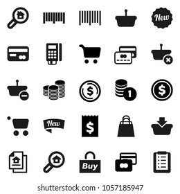 Flat vector icon set - dollar coin vector, cart, credit card, stack, receipt, estate document, search, new, shopping bag, buy, barcode, reader, basket, list