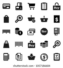 Flat vector icon set - dollar coin vector, cart, credit card, stack, receipt, estate document, search, new, shopping bag, buy, barcode, reader, basket, list