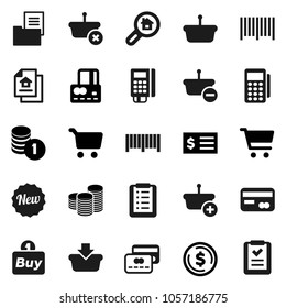Flat vector icon set - dollar coin vector, cart, credit card, stack, receipt, estate document, search, new, buy, barcode, reader, basket, shopping list