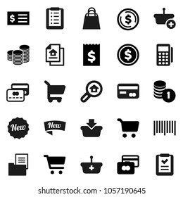 Flat vector icon set - dollar coin vector, cart, credit card, stack, receipt, estate document, search, new, shopping bag, barcode, reader, basket, list
