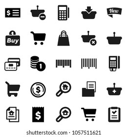 Flat vector icon set - dollar coin vector, cart, stack, receipt, estate document, search, credit card, new, shopping bag, buy, barcode, reader, basket, list