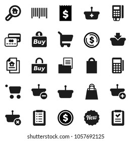Flat vector icon set - dollar coin vector, receipt, estate document, search, credit card, new, shopping bag, buy, barcode, reader, basket, cart, list