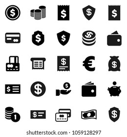 Flat vector icon set - dollar coin vector, credit card, wallet, cash, piggy bank, investment, stack, receipt, shield, euro sign, money bag, check