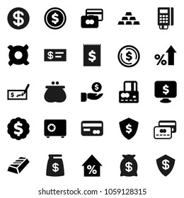 Flat vector icon set - dollar coin vector, gold ingot, credit card, percent growth, investment, check, medal, shield, safe, monitor, any currency, receipt, wallet, money bag, reader