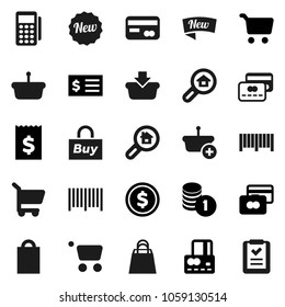 Flat vector icon set - dollar coin vector, cart, credit card, stack, receipt, search estate, new, shopping bag, buy, barcode, reader, basket, list